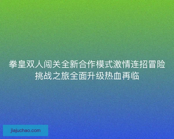拳皇双人闯关全新合作模式激情连招冒险挑战之旅全面升级热血再临